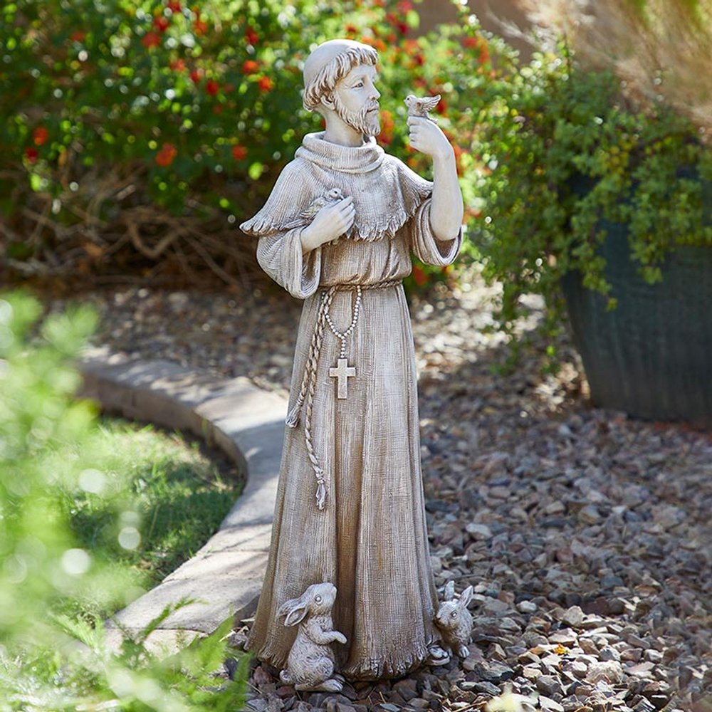 St. Francis with Bird & Rabbits Garden Statue - 24"