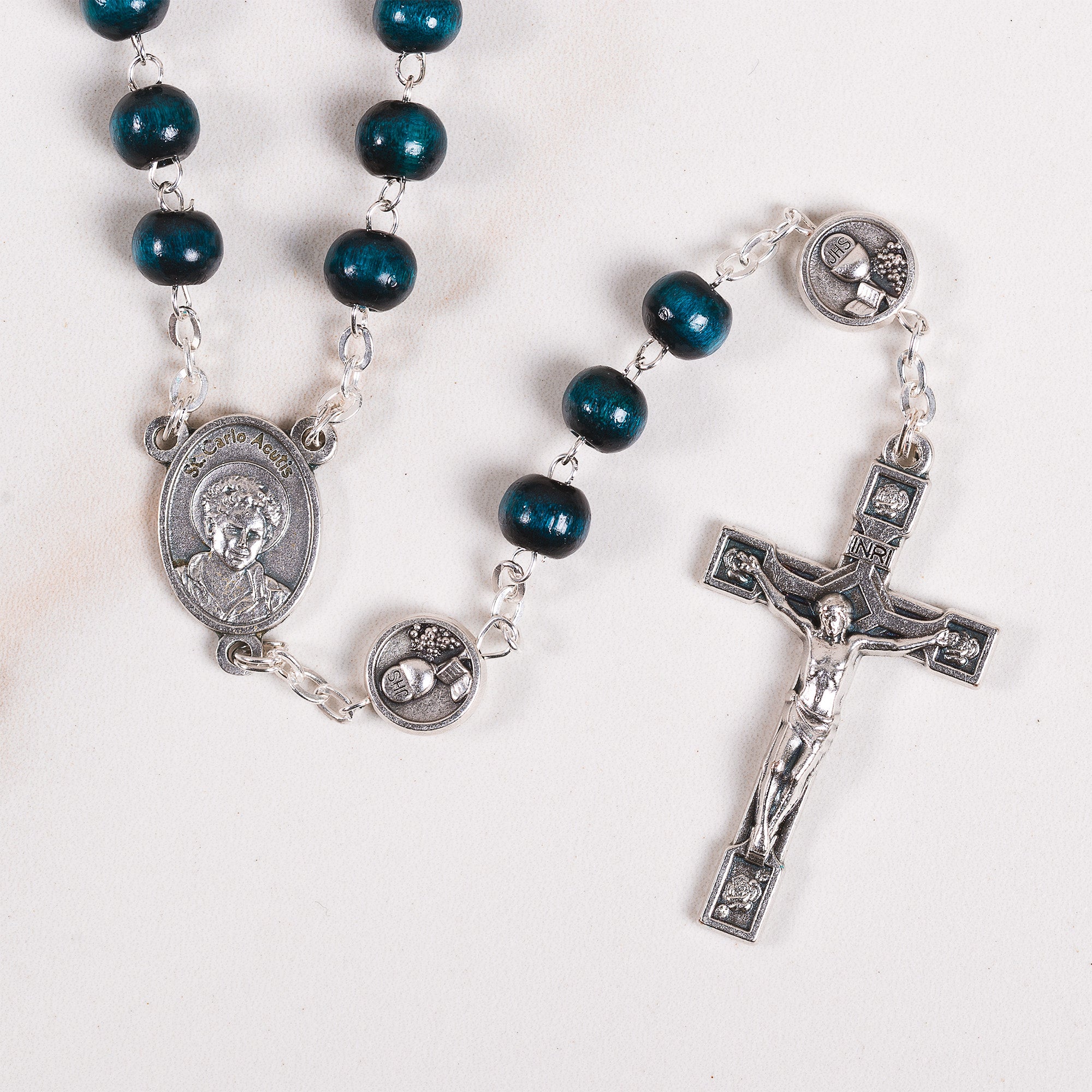 St. Carlo Acutis Blue Wood Rosary