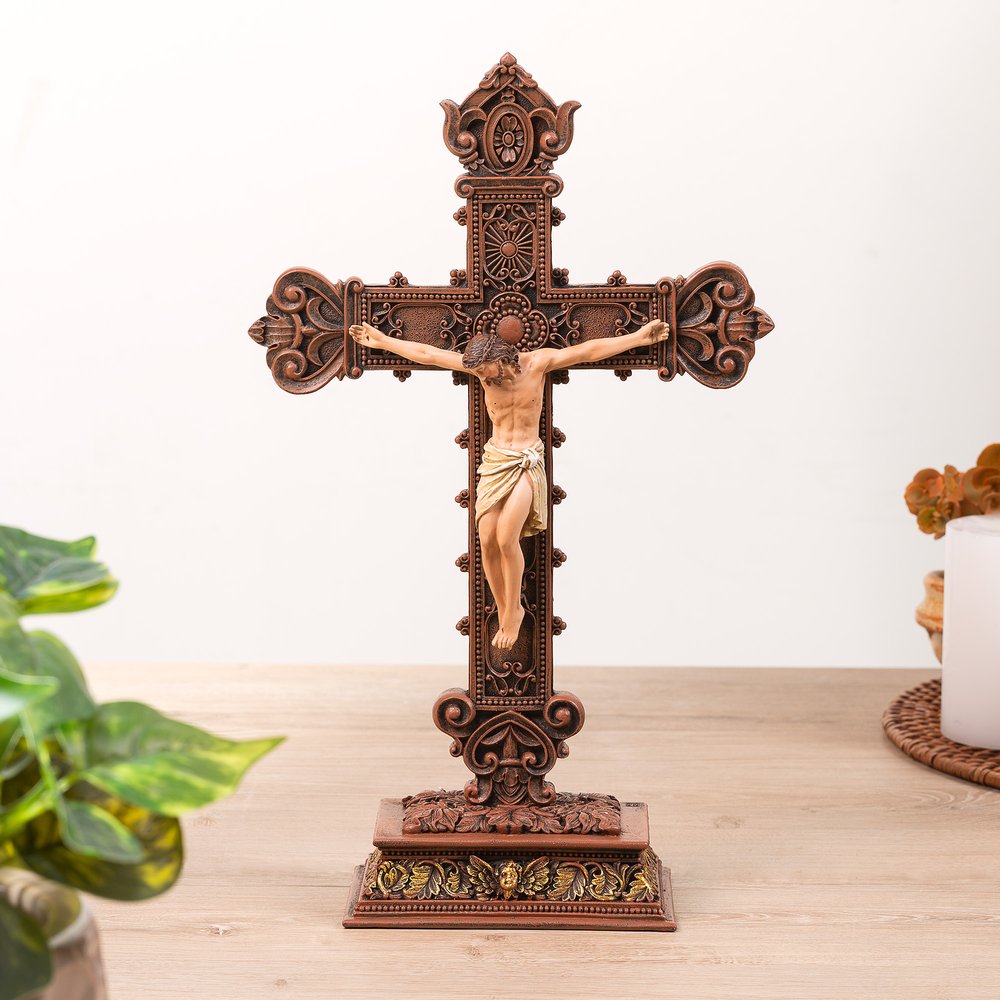 Ornate Bronze Style Standing Crucifix