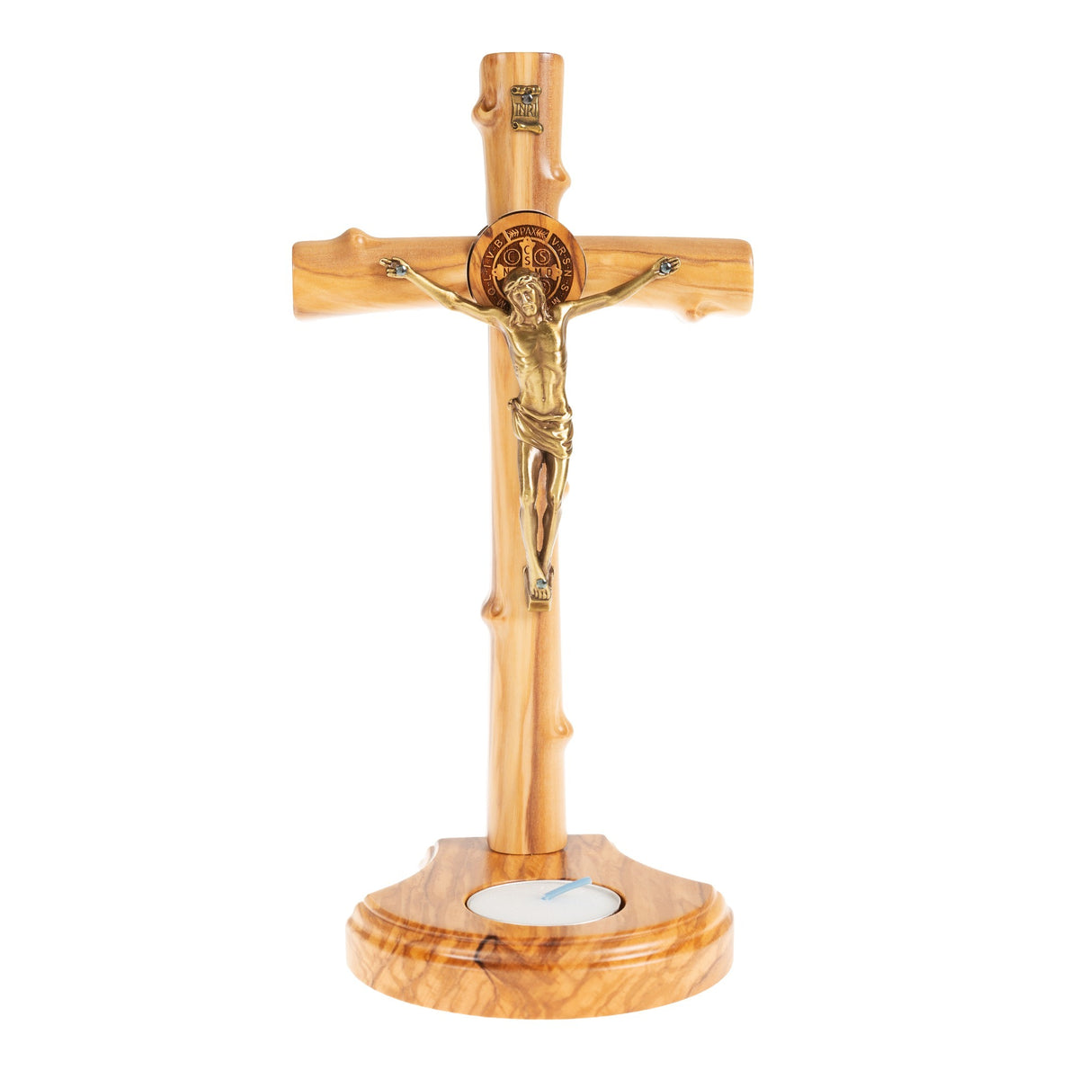 Standing St. Benedict Crucifix with Votive Holder
