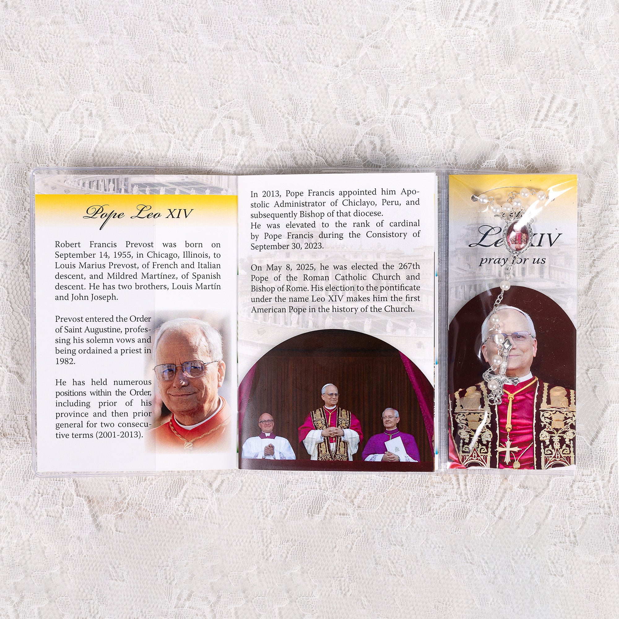 Pope Leo XIV Rosary with Litany of Loreto Prayer Booklet & Bookmark