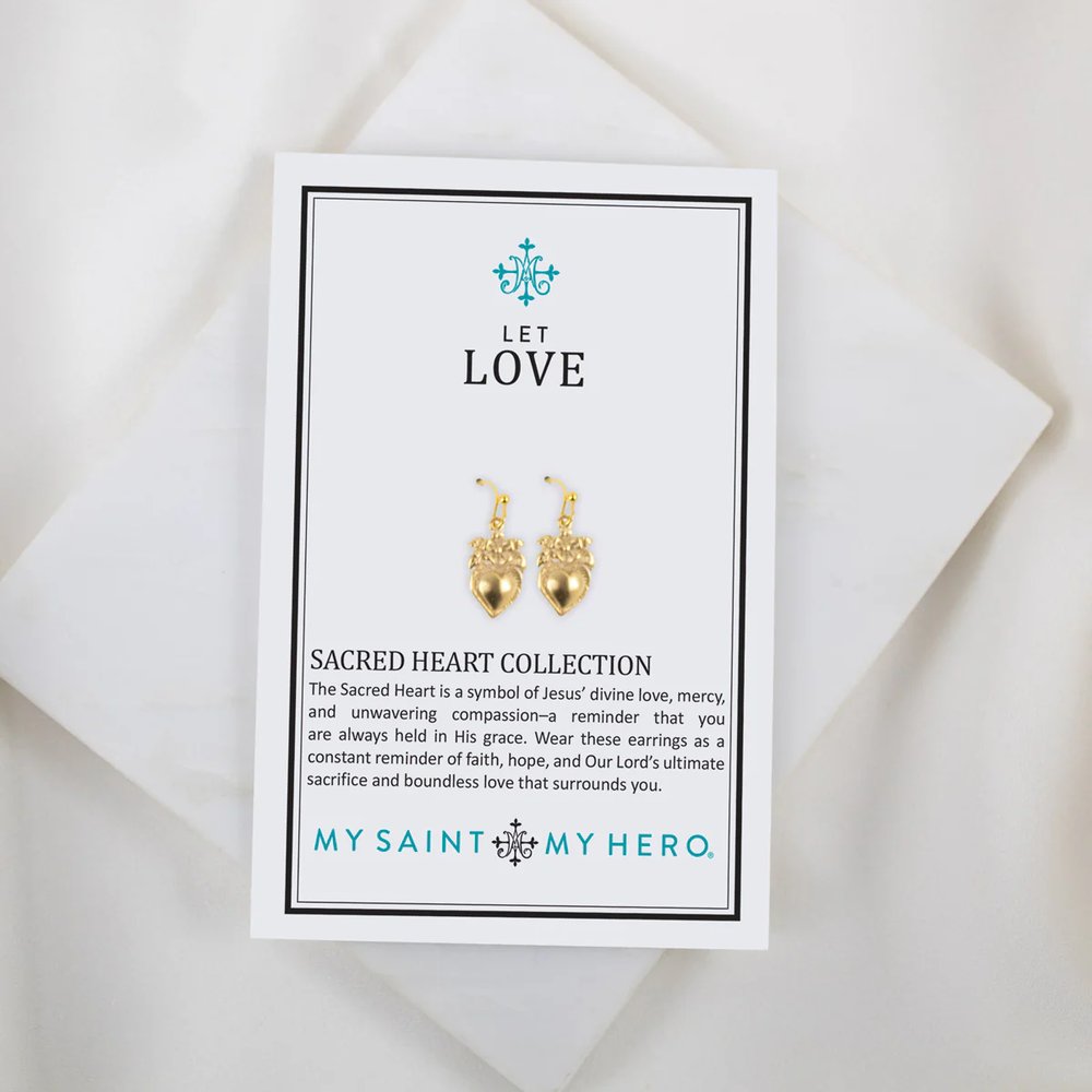 Gold Sacred Heart Flower Earrings