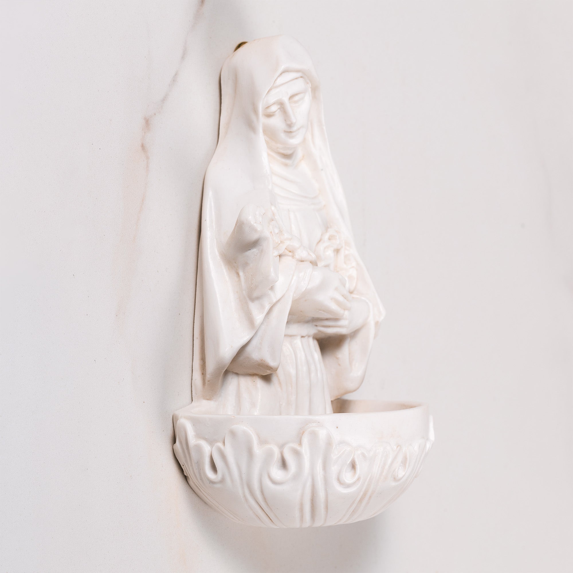 Antique White St. Rita Holy Water Font - 6.7"