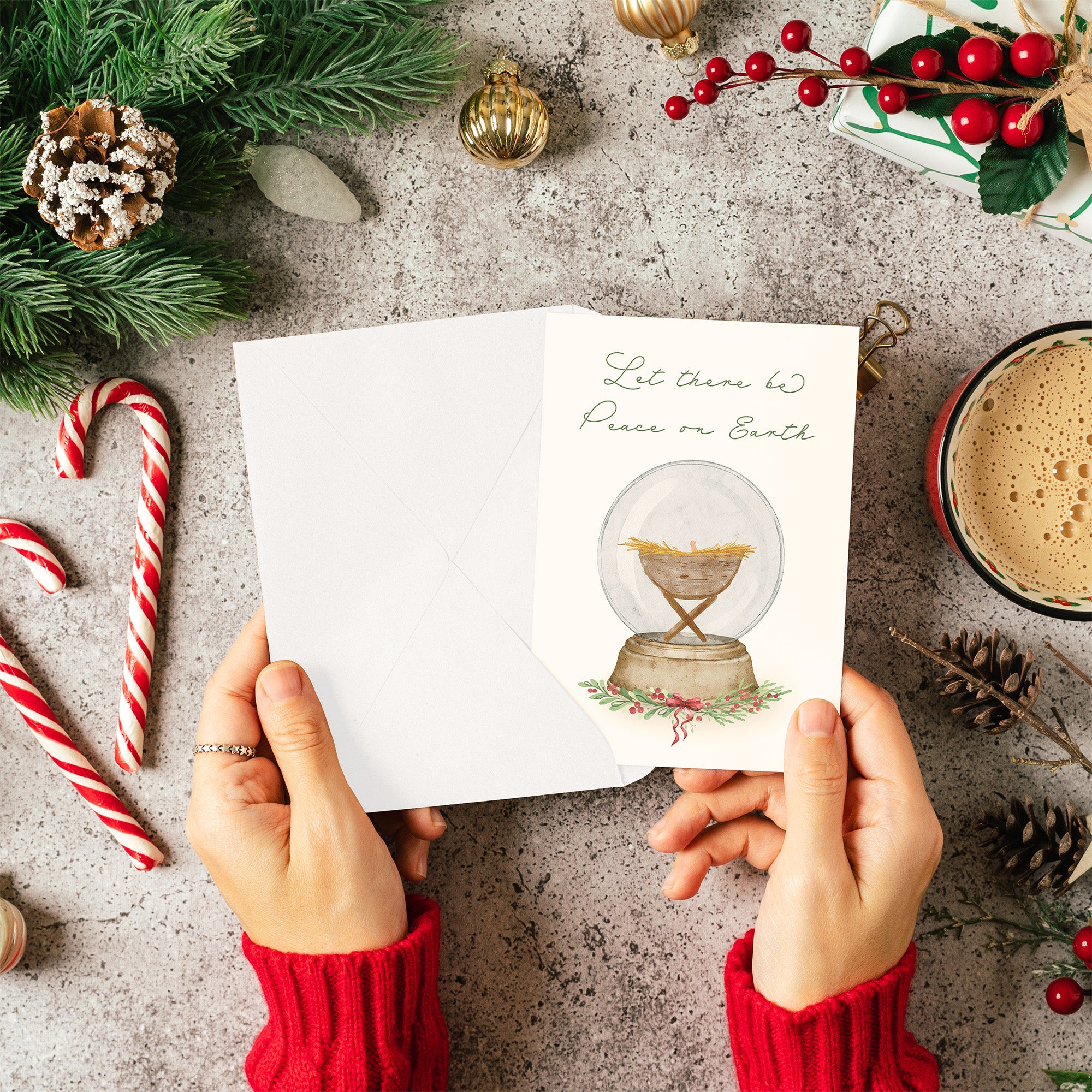 Newborn King in the Manger Snow Globe Christmas Cards - Set of 20