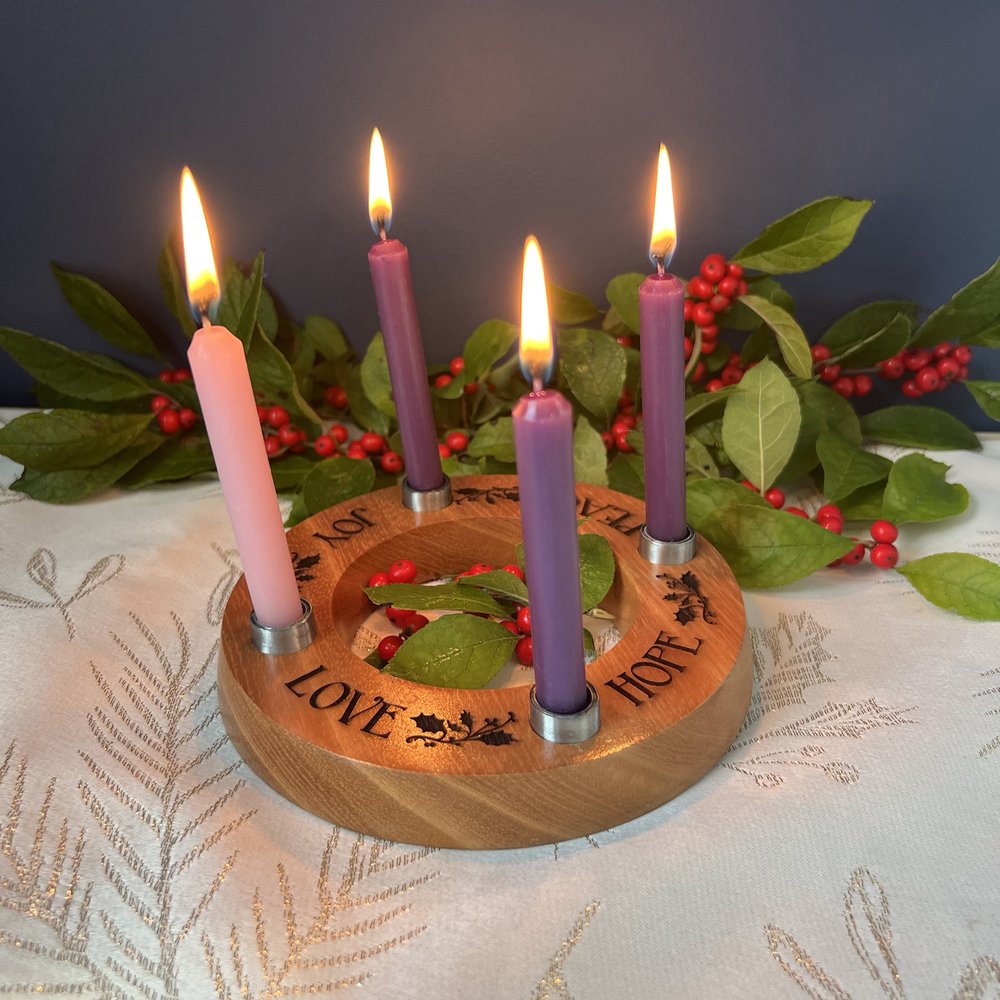 Miniature Peace, Love, Hope & Joy Wood and Metal Advent Wreath
