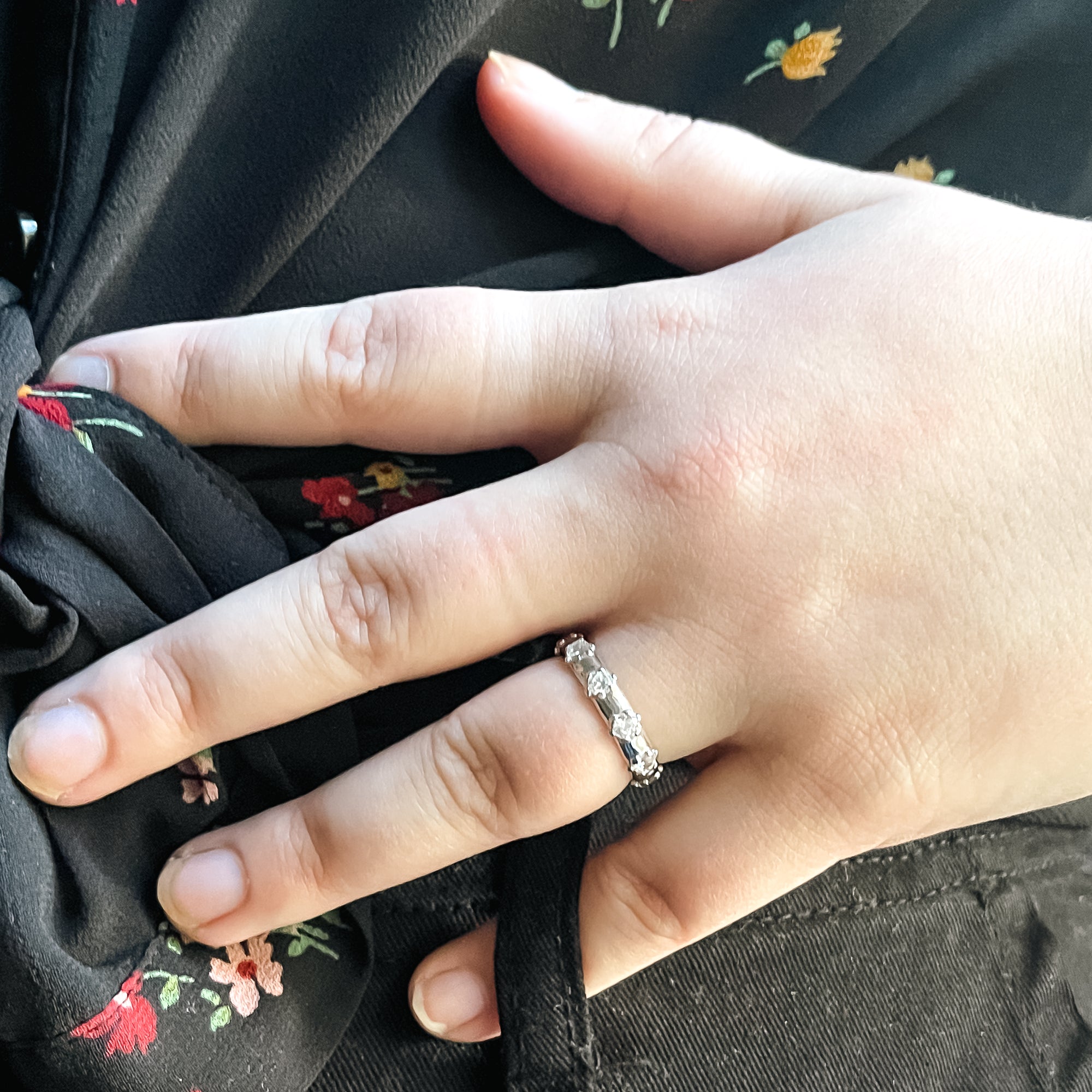 Rhodium Rosary Ring