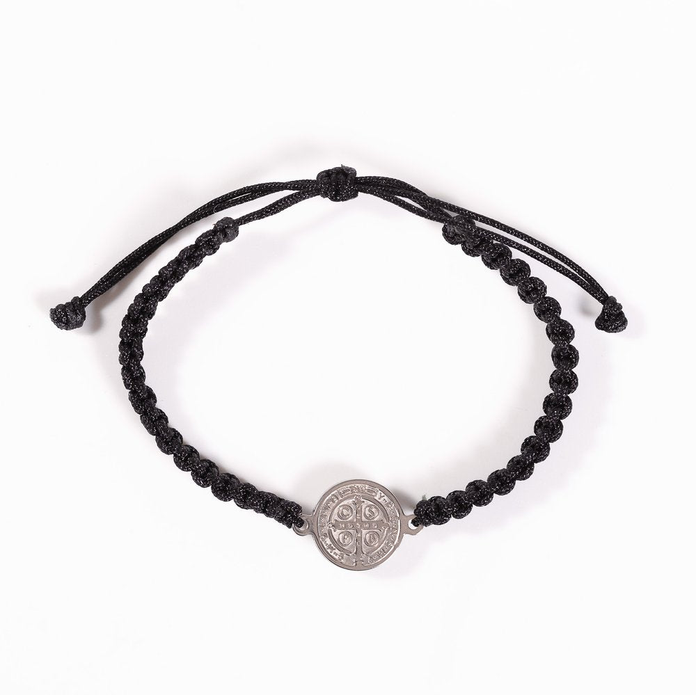 Men's Black Macramé St. Benedict Medal Bracelet