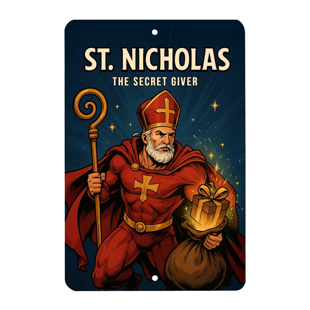 St. Nicholas Superhero Tin Sign