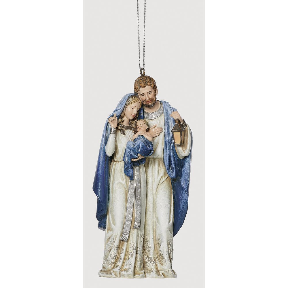 Blue & White Jeweled Holy Family Ornament - 4.5"