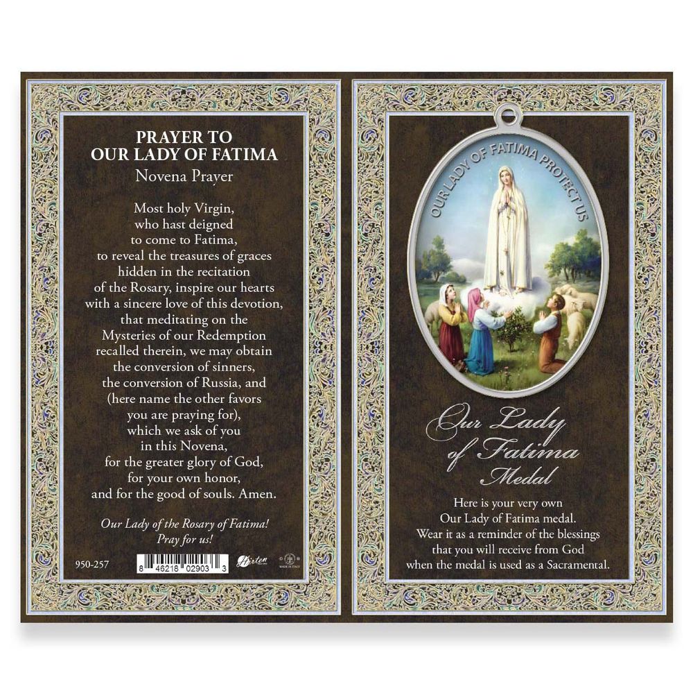 Our Lady of Fatima Pewter Medal Necklace & Prayer Card Pamphlet - 18