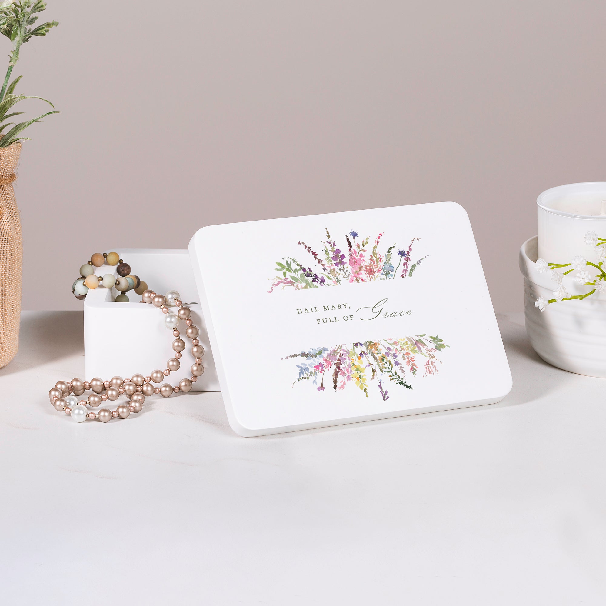 Hail Mary Floral Rosary Keepsake Box