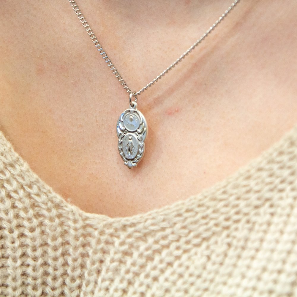Sterling Silver Miraculous Scapular Medal - 18 Inch Chain