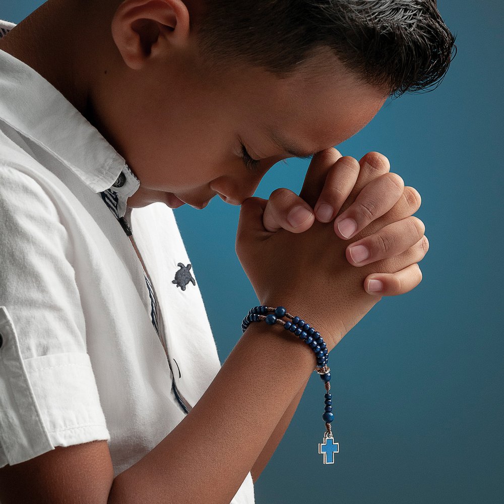 Kids Blue Wooden Rosary Bracelet