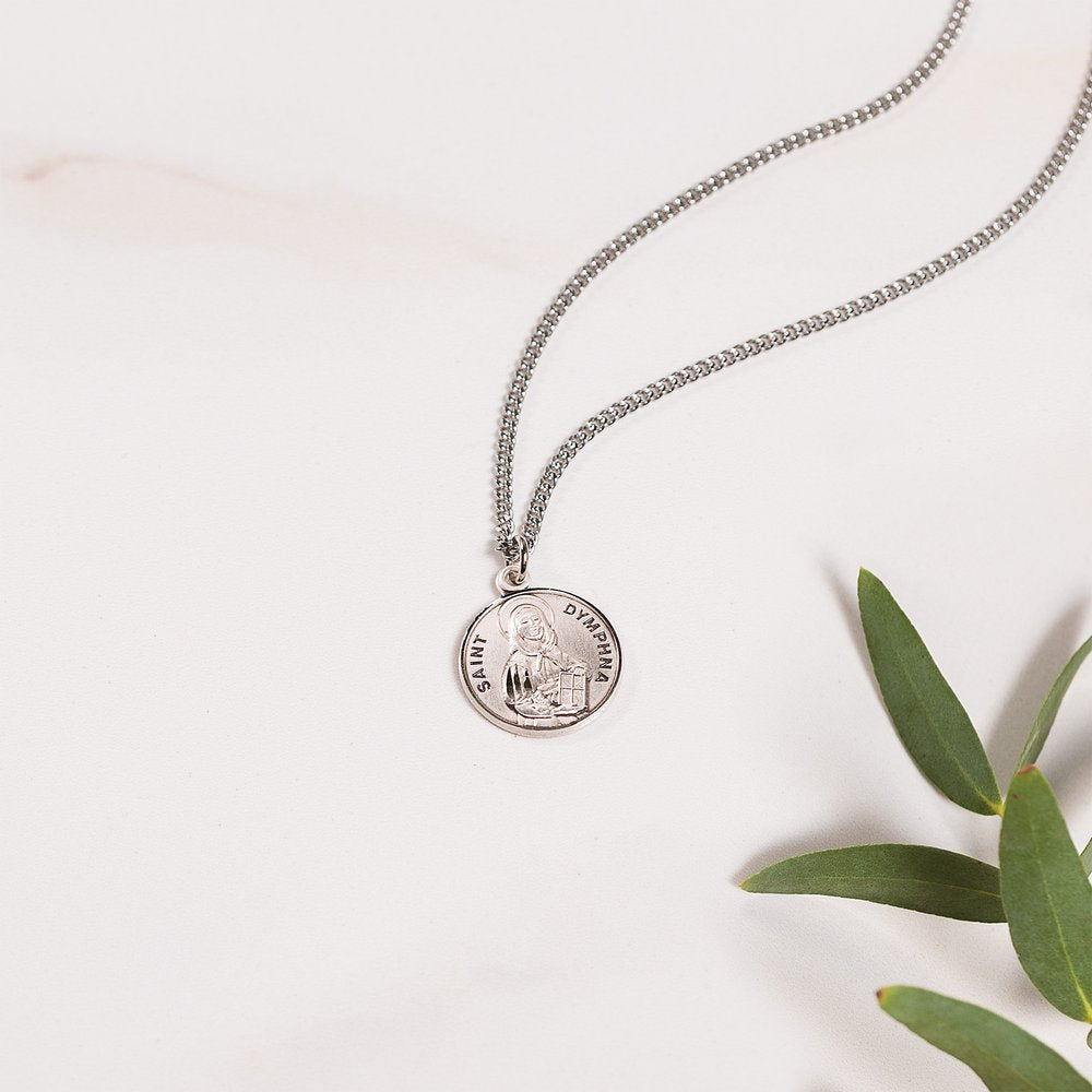 Petite Silver Round St. Dymphna Necklace