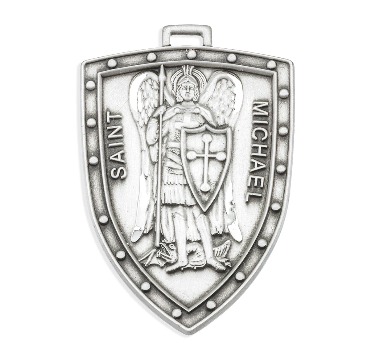 Large Sterling Silver St. Michael Shield Medal Necklace