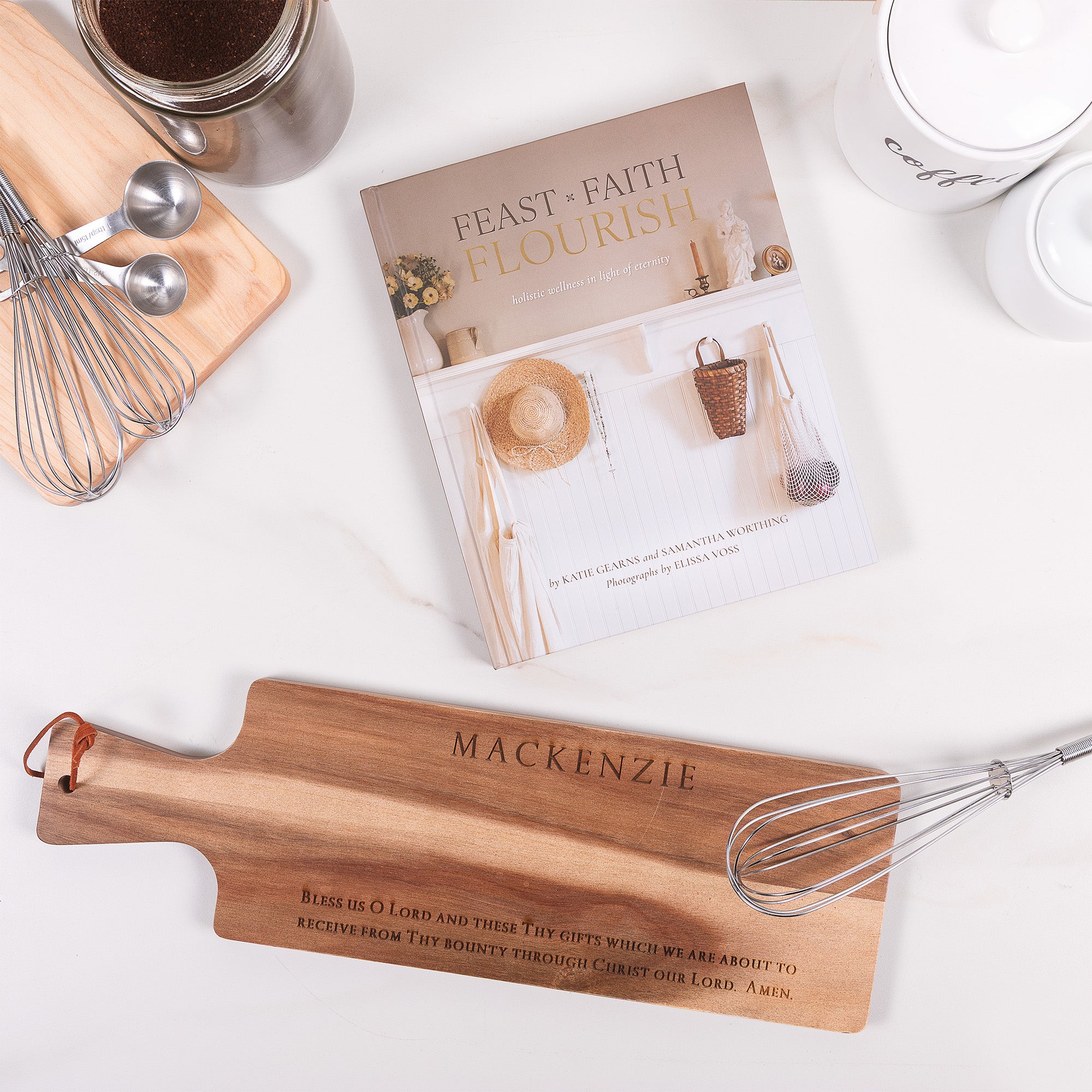 Feast, Faith, Flourish Book and Cutting Board Gift Set
