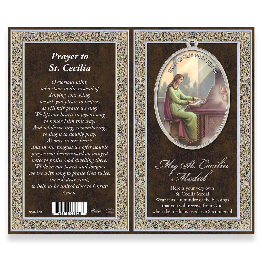 St. Cecilia Pewter Medal Necklace & Prayer Card Pamphlet - 18"