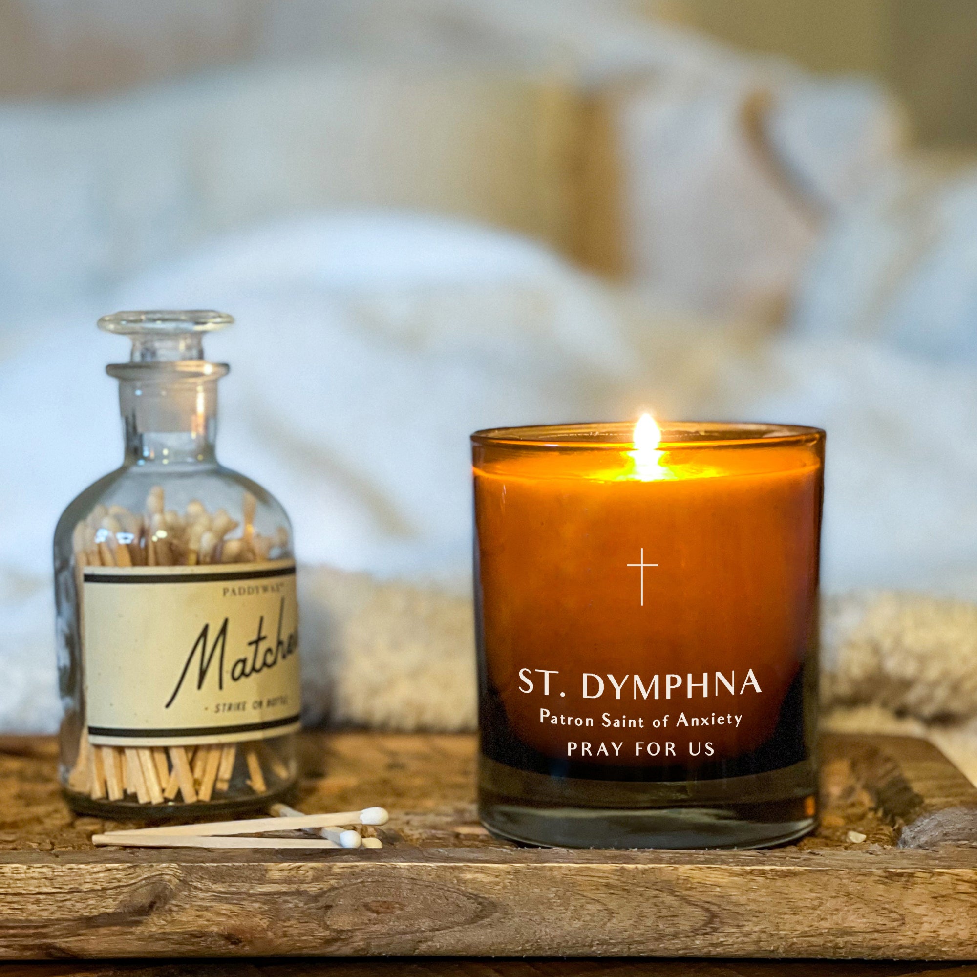 Amber Glass St. Dymphna Healing Candle