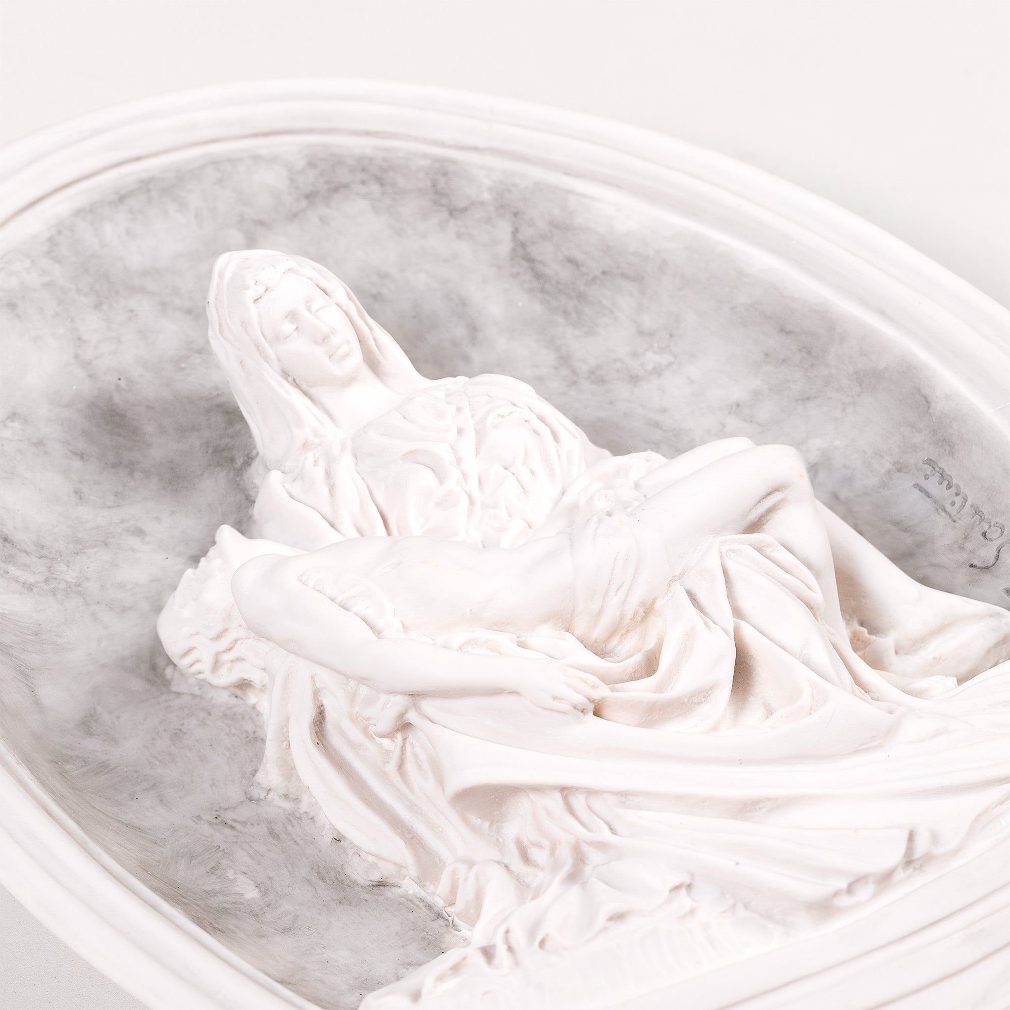 Oval Pieta Plaque with Gray Background - 10.5"