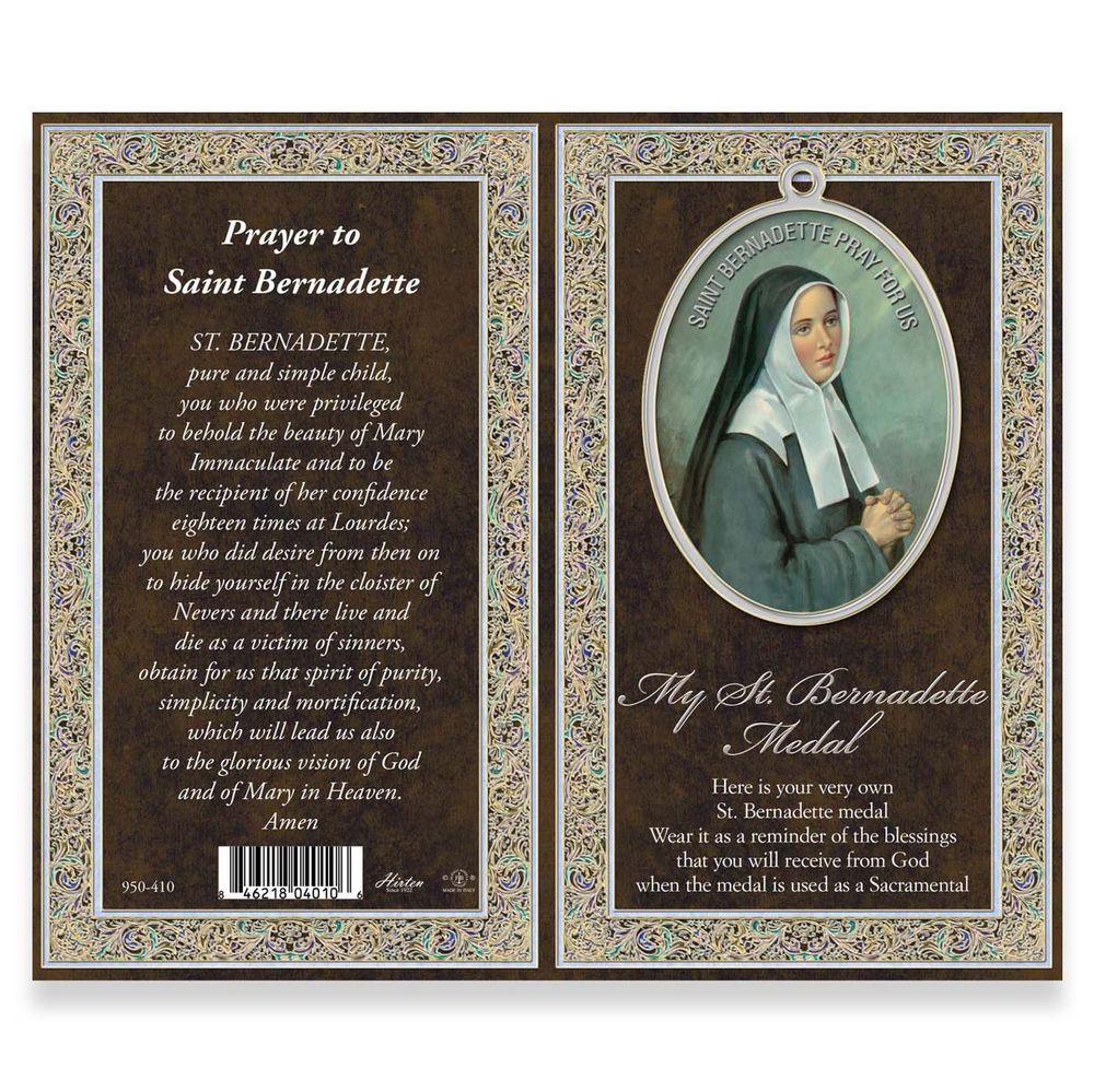 St. Bernadette Pewter Medal Necklace & Prayer Card Pamphlet - 18"