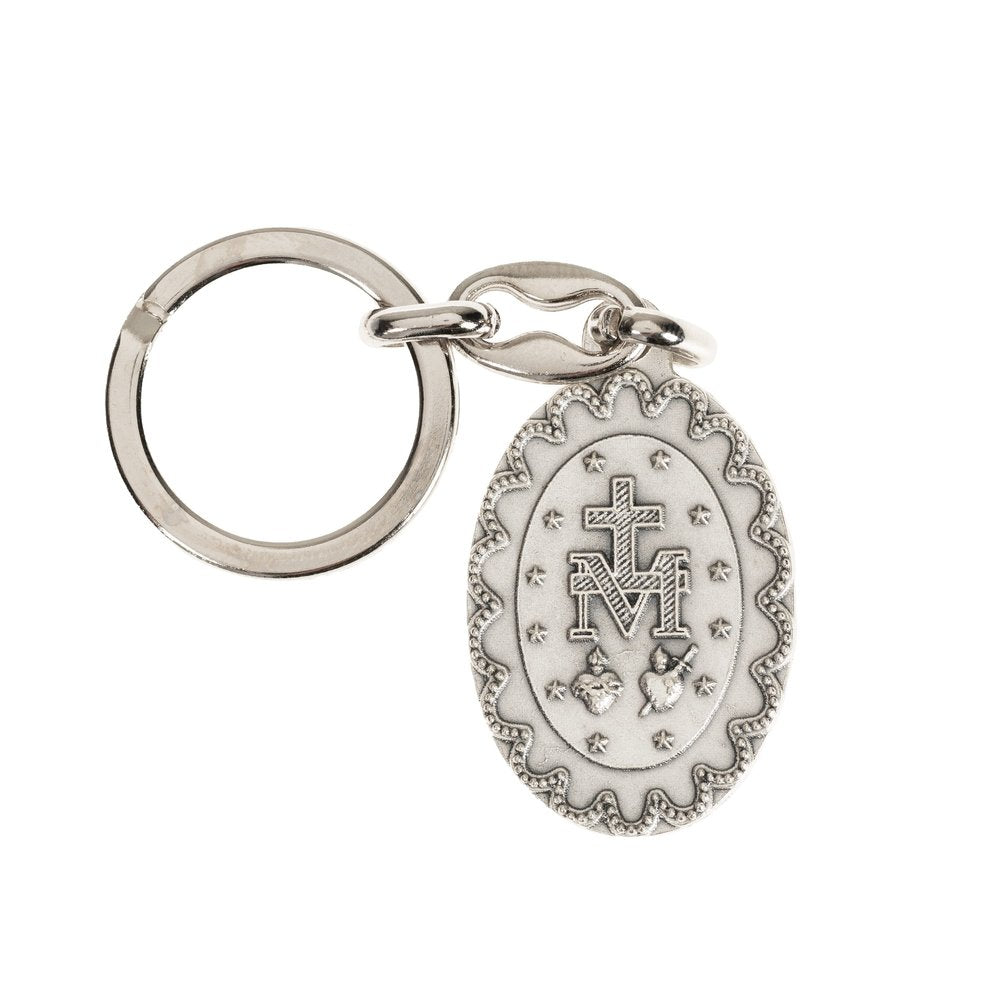 Miraculous Medal Silver Oxidized Lace Key Ring