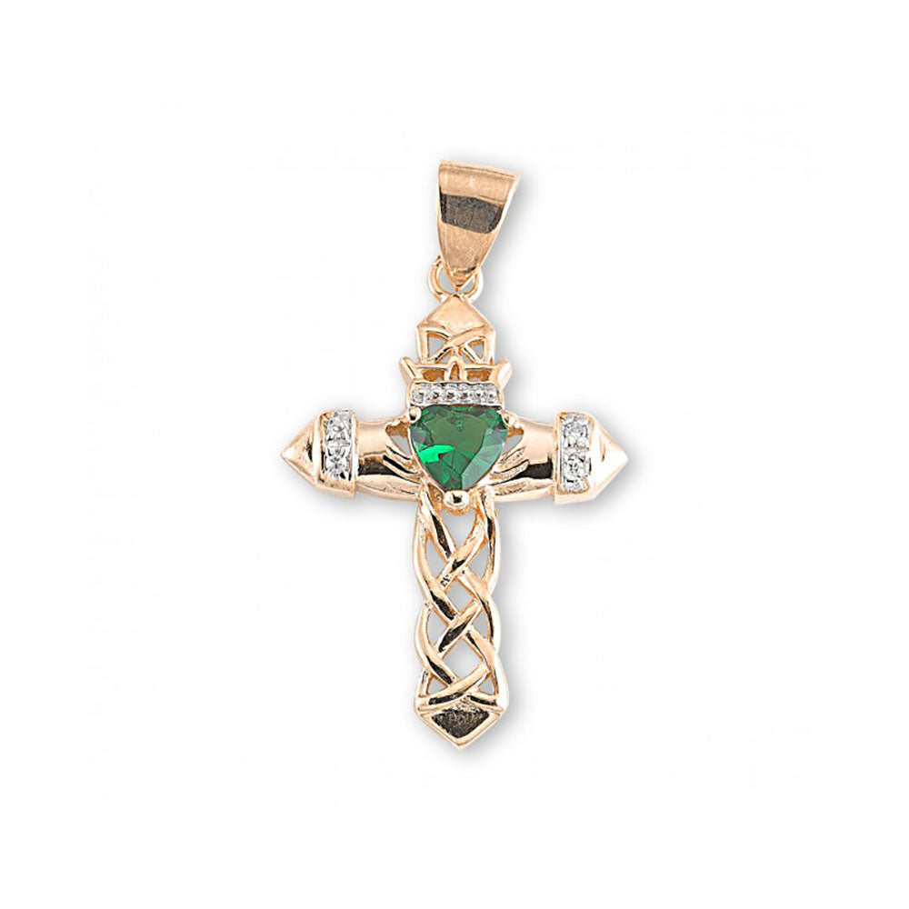 Gold & Crystal Claddagh Cross Necklace