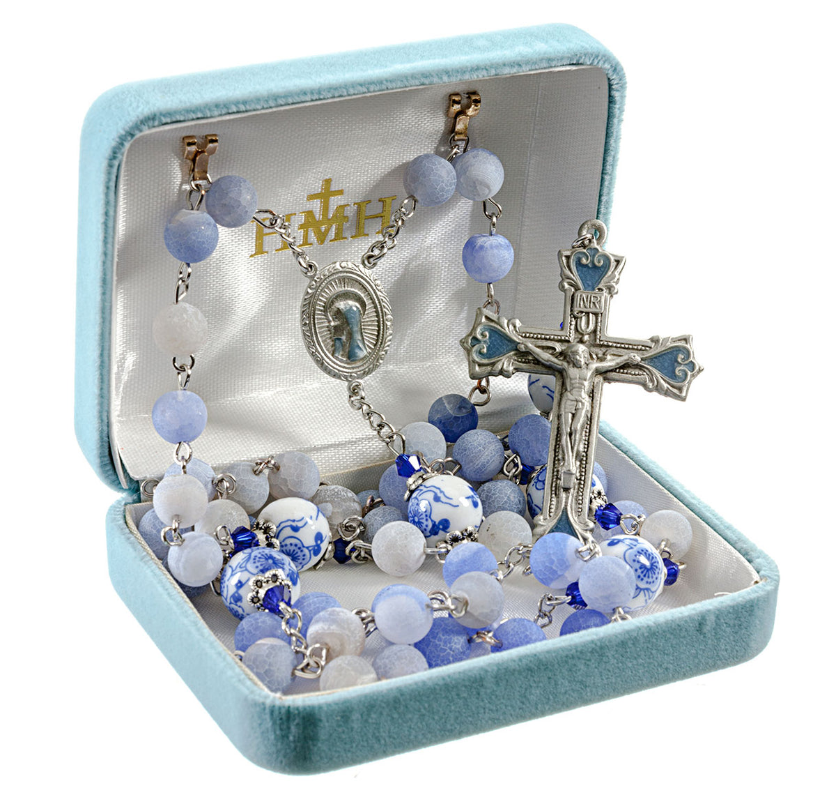 Light Blue Satin Agate Rosary