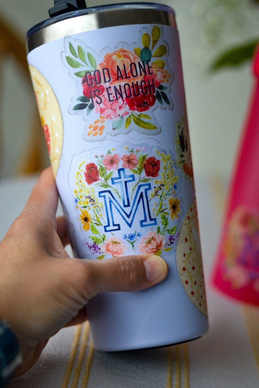 Floral Marian Cross Vinyl Sticker