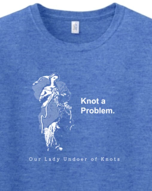 Knot a Problem Our Lady Undoer of Knots Royal Blue Adult T-Shirt