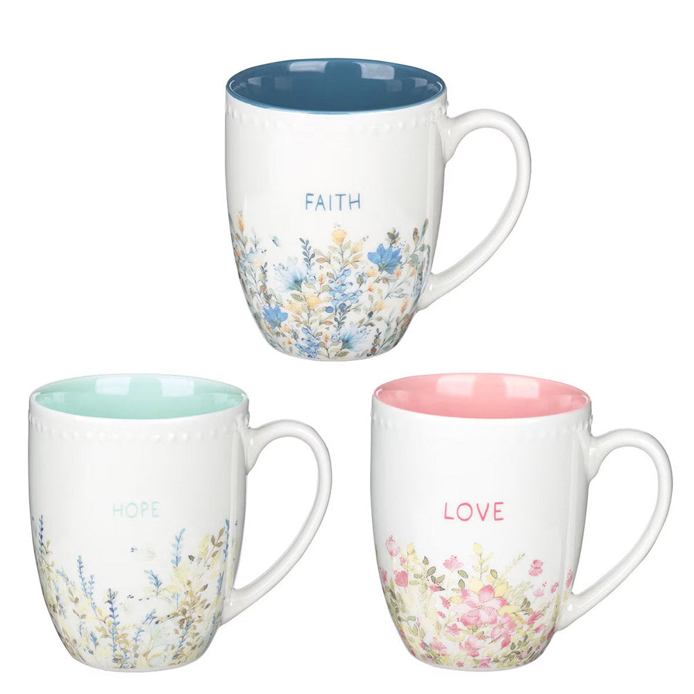 Faith Hope & Love Petite Floral Mugs - Set of 3