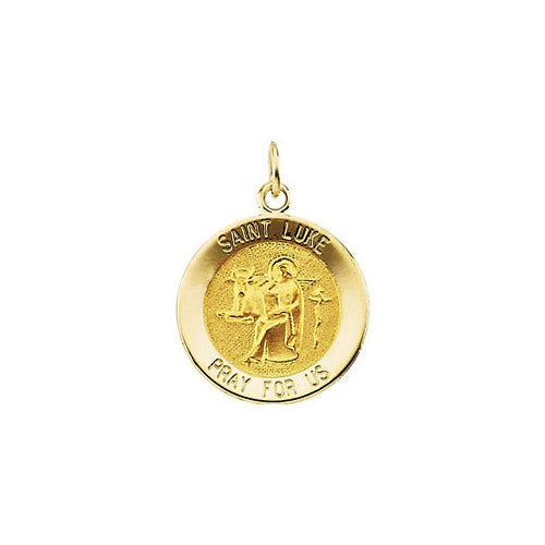 14kt Yellow Gold 15mm Round St. Luke Medal | The Catholic Company®