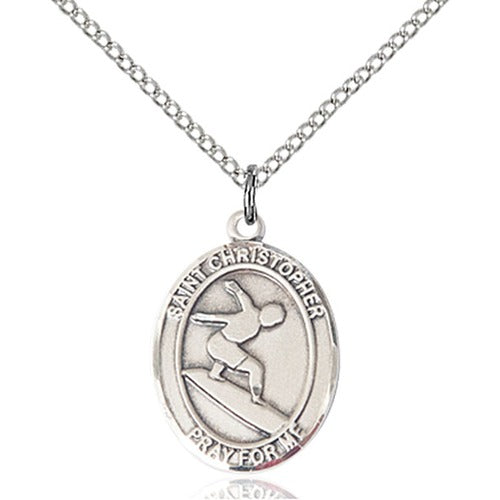 Sterling Silver St. Christopher/Surfing Pendant