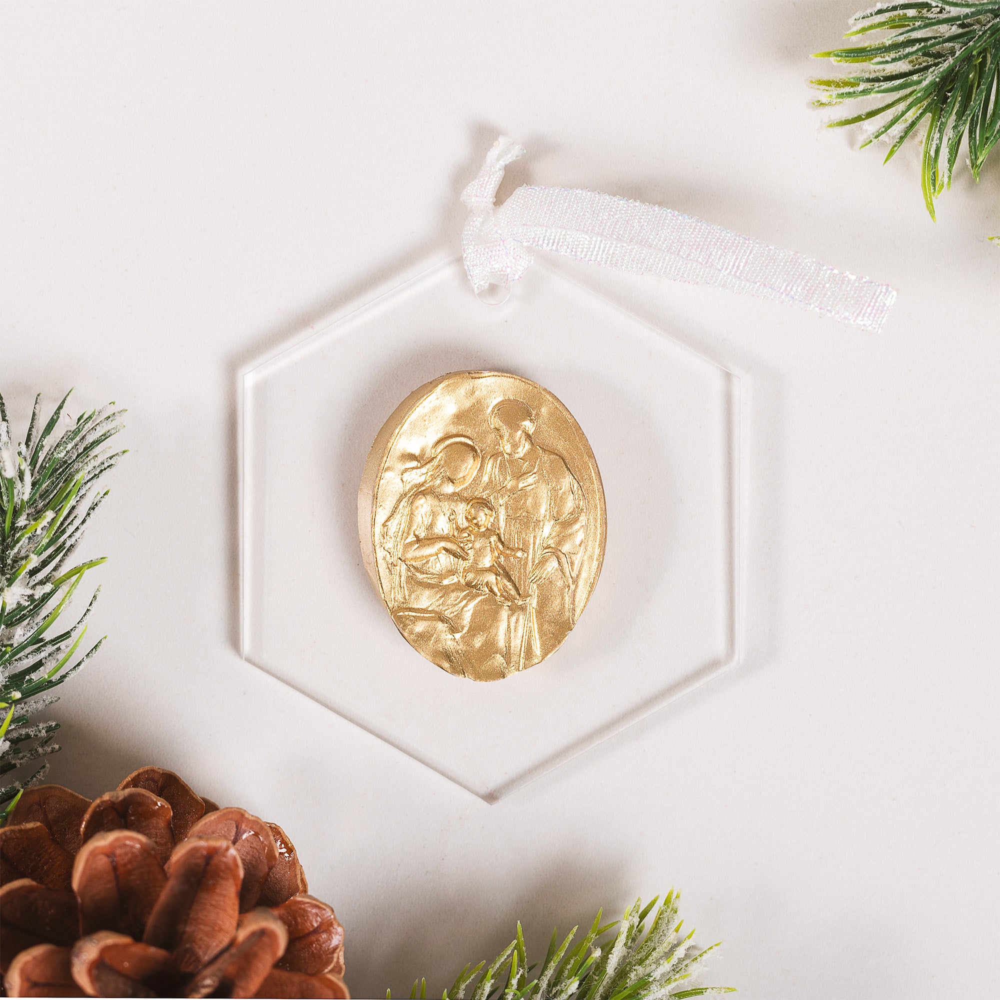 Gold Acrylic Intaglio Holy Family Ornament