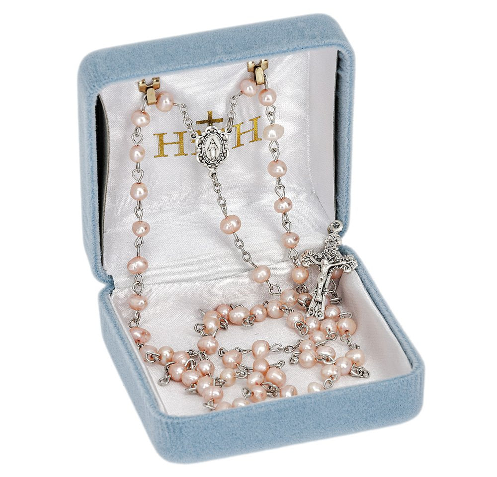 Blush Freshwater Pearl Miraculous Medal Rosary