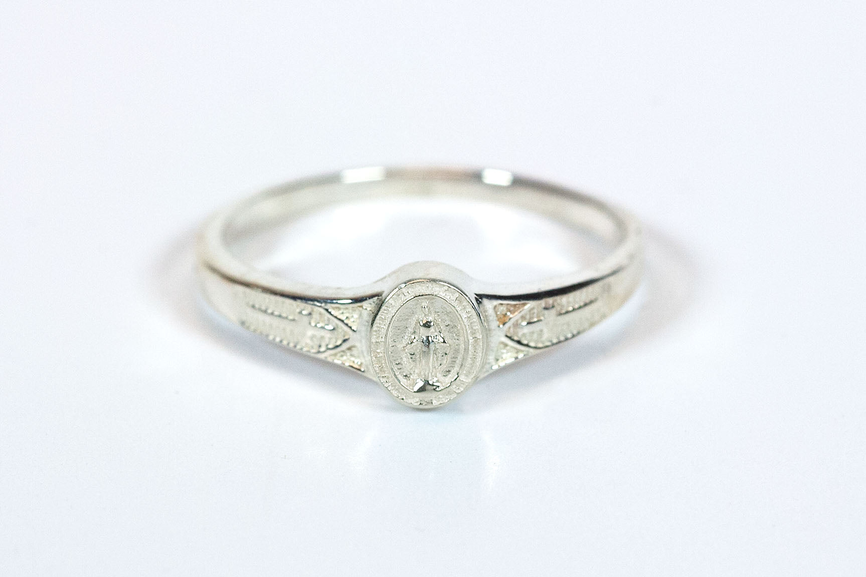 Etched Sterling Silver Miraculous Medal Ring | The Catholic Company®