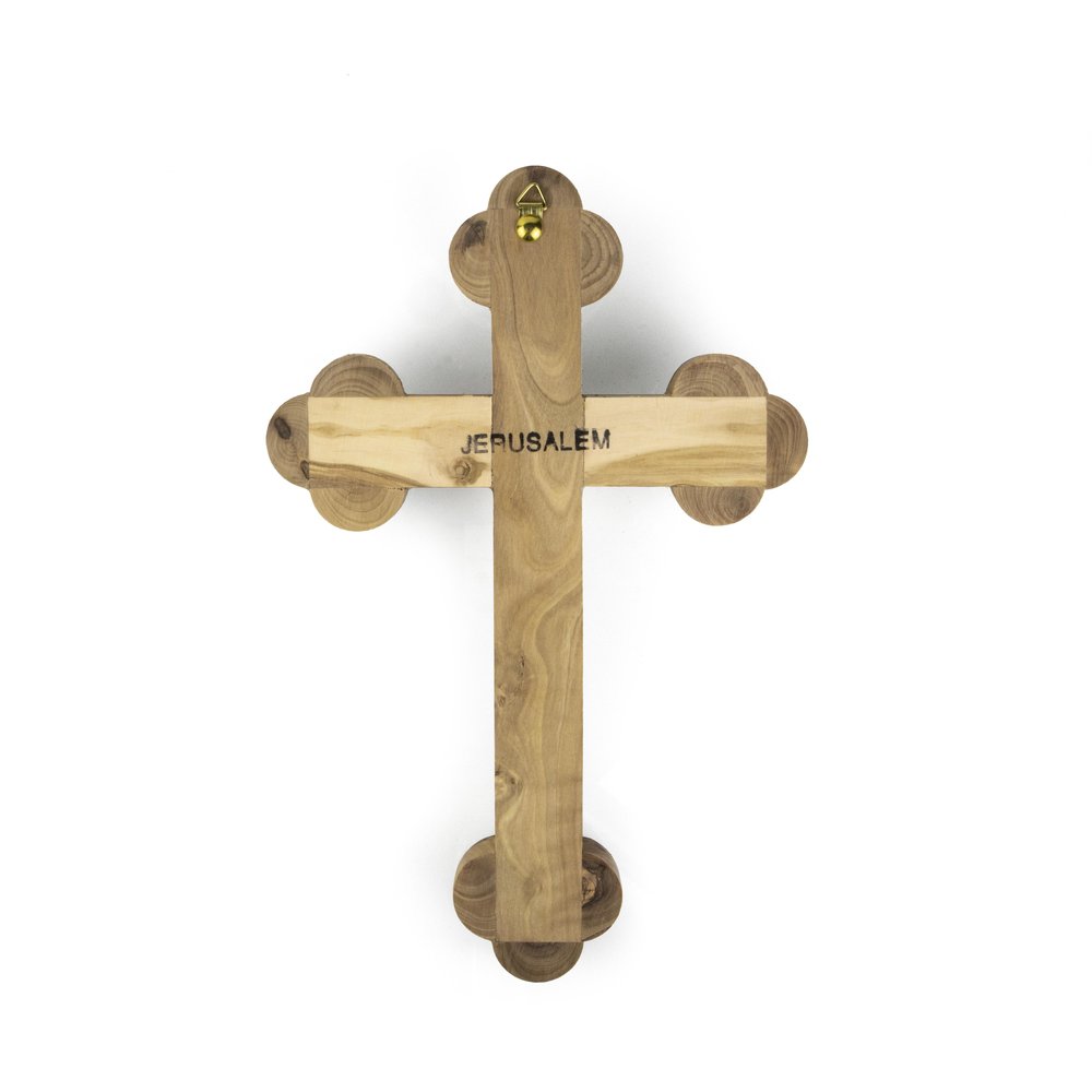 Olive Wood & Mother of Pearl Crucifix with 5 Elements - 11"