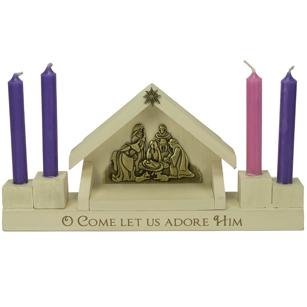 Mini Wood & Antique Gold Nativity Advent Candle Holder