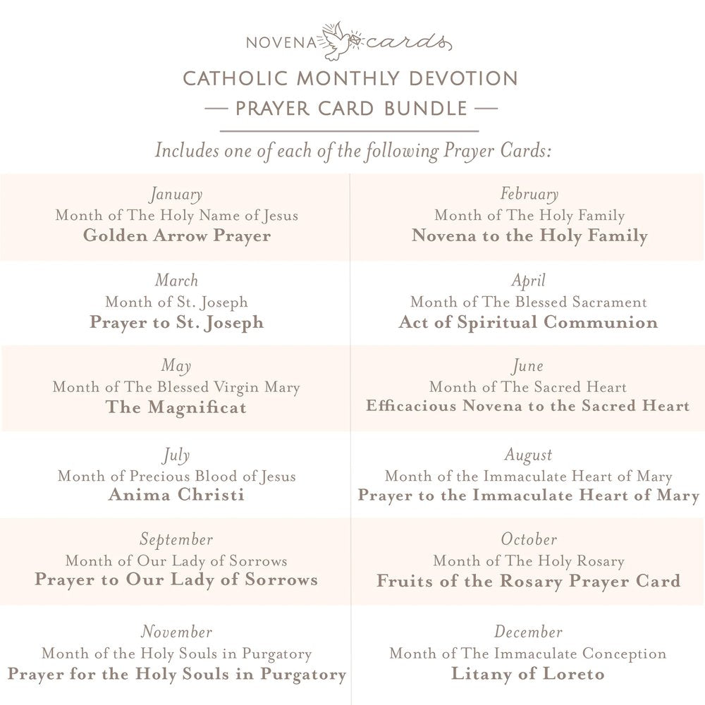 Catholic Monthly Devotions Prayer Card Bundle (12 Cards)