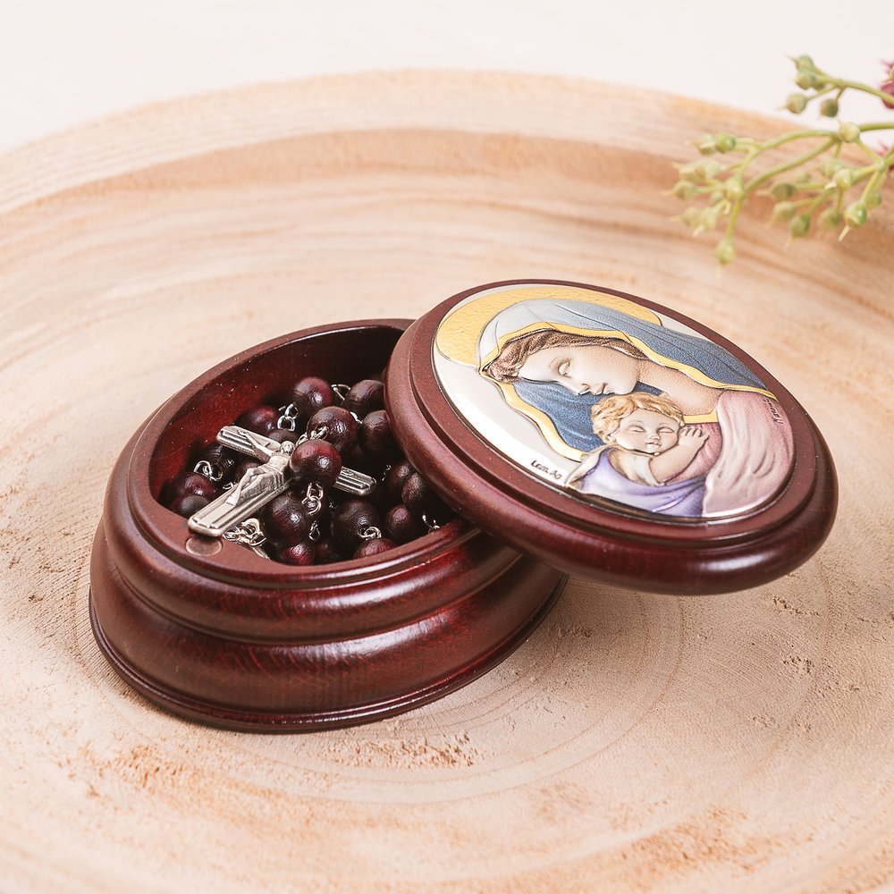 Italian Madonna & Child Rosary Box & Rosary Set