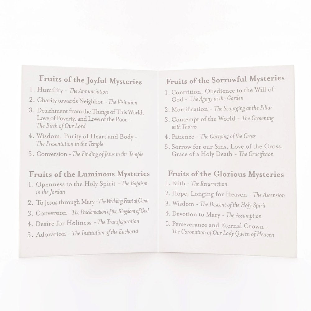 Fruits of the Mysteries of the Rosary Folded Prayer Card