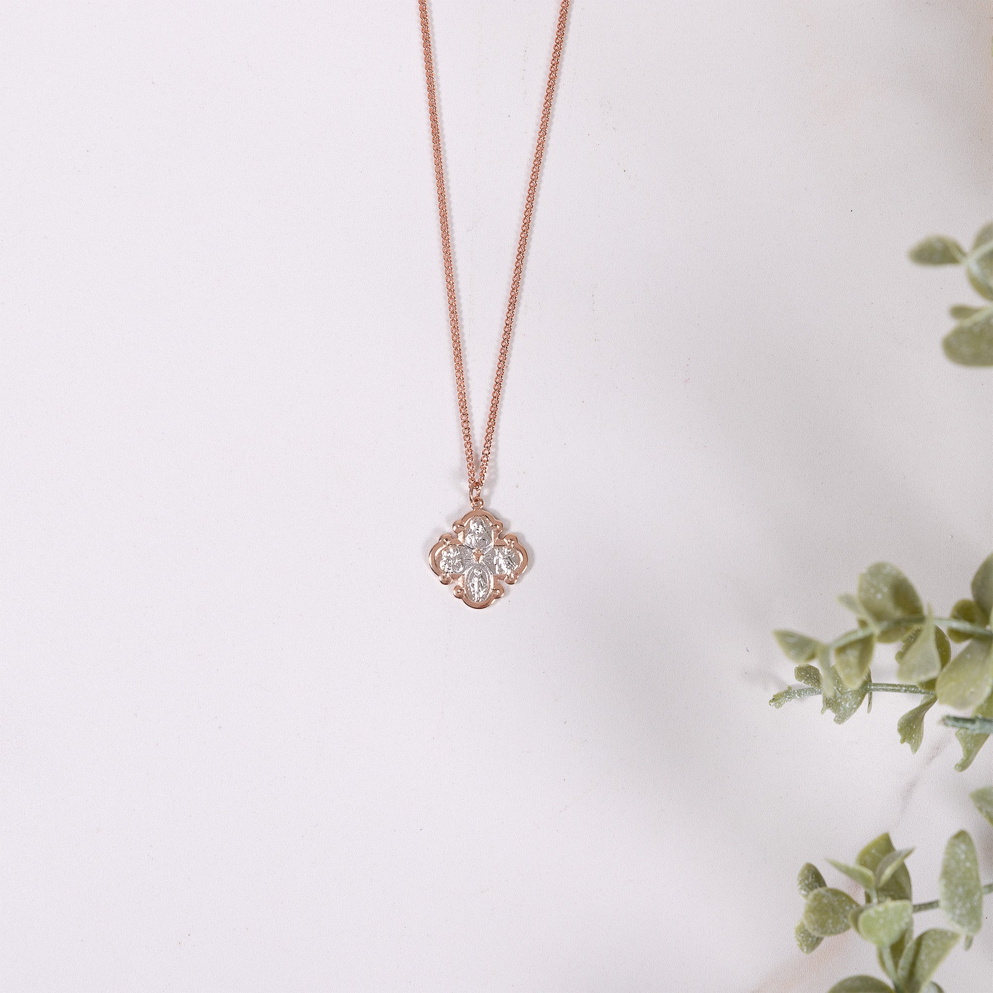 Rose Gold & Sterling 4-Way Medal Necklace