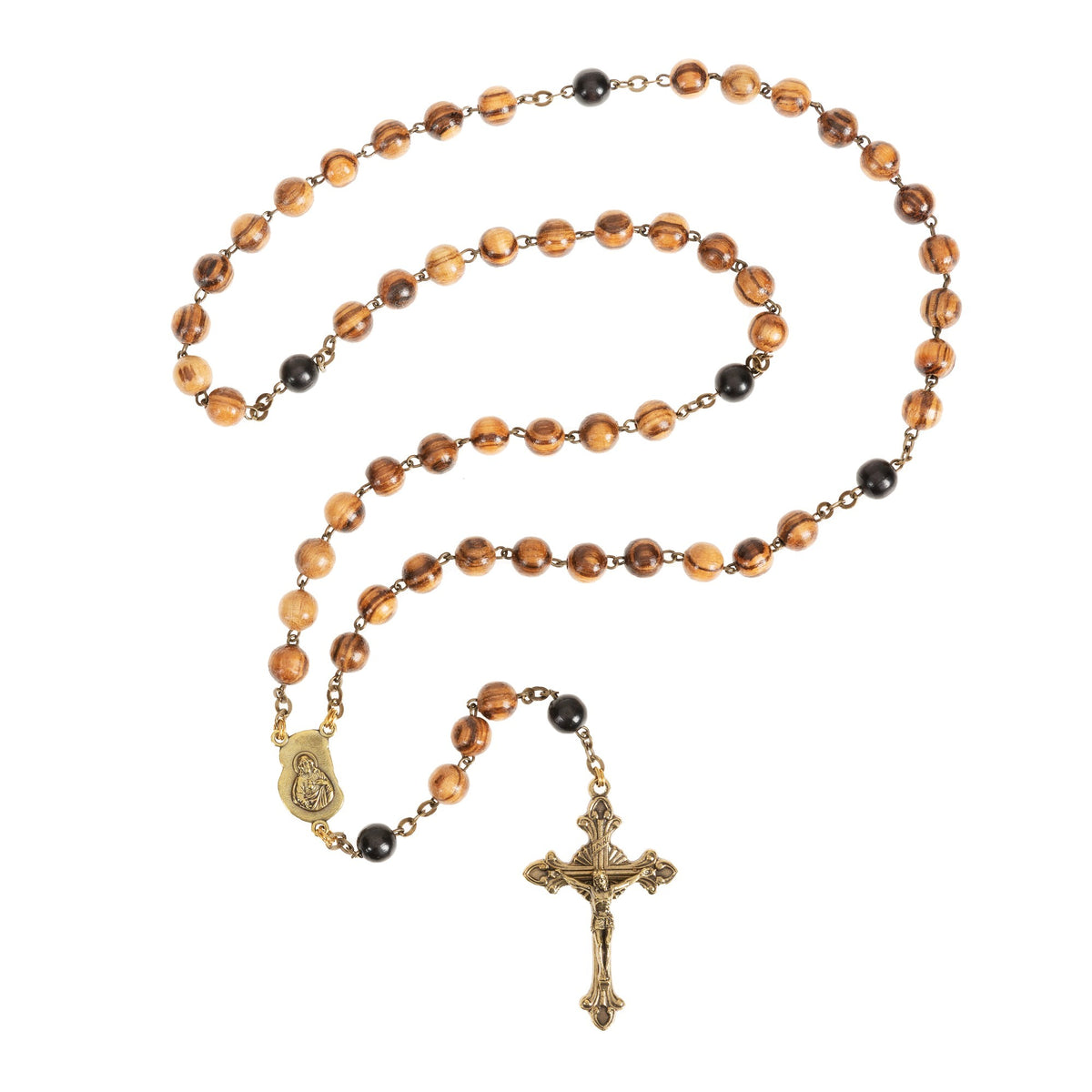 Italian Striped Wood and Gold Rosary