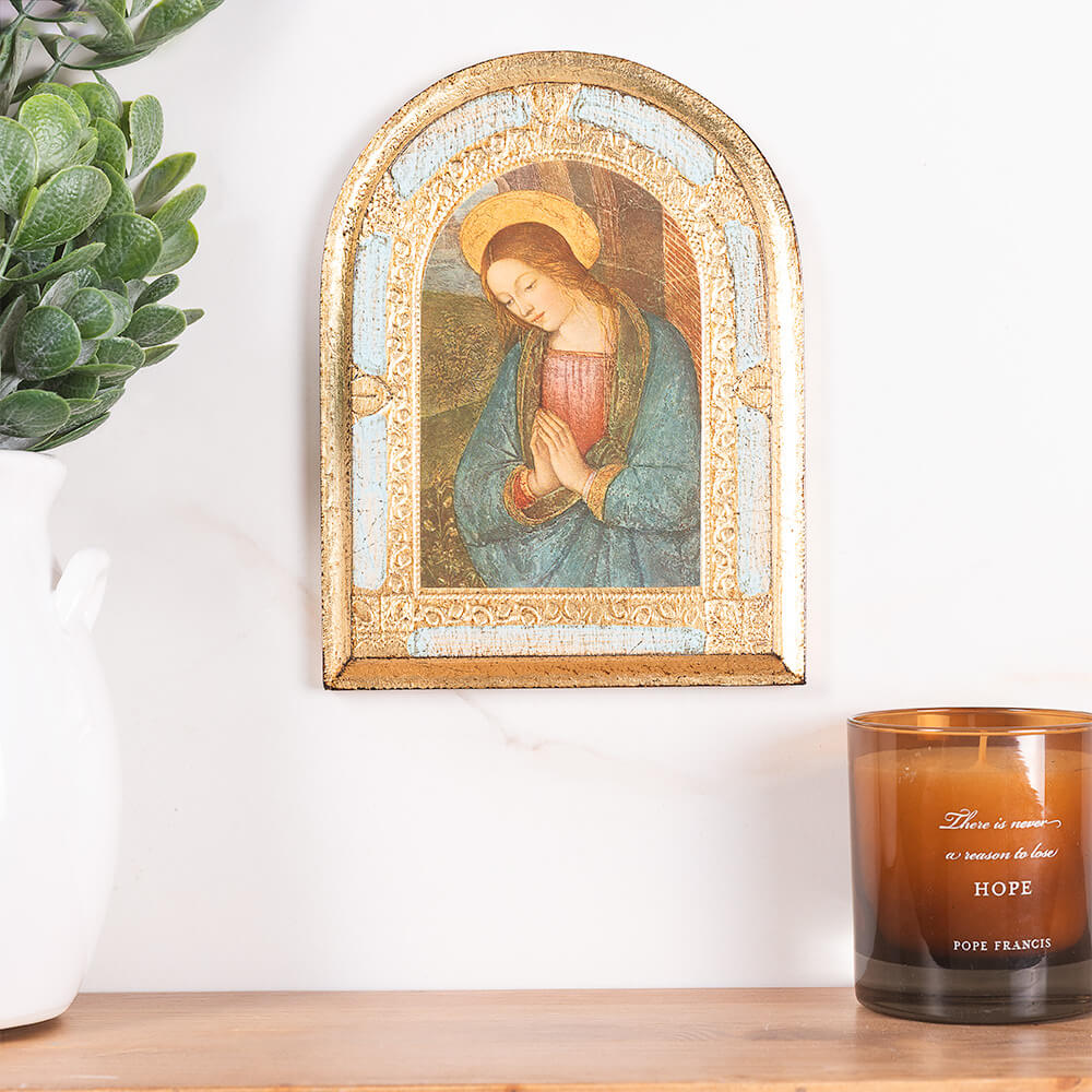 Pinturicchio Madonna Gold & Blue Arched Florentine Plaque -  8" x 6"
