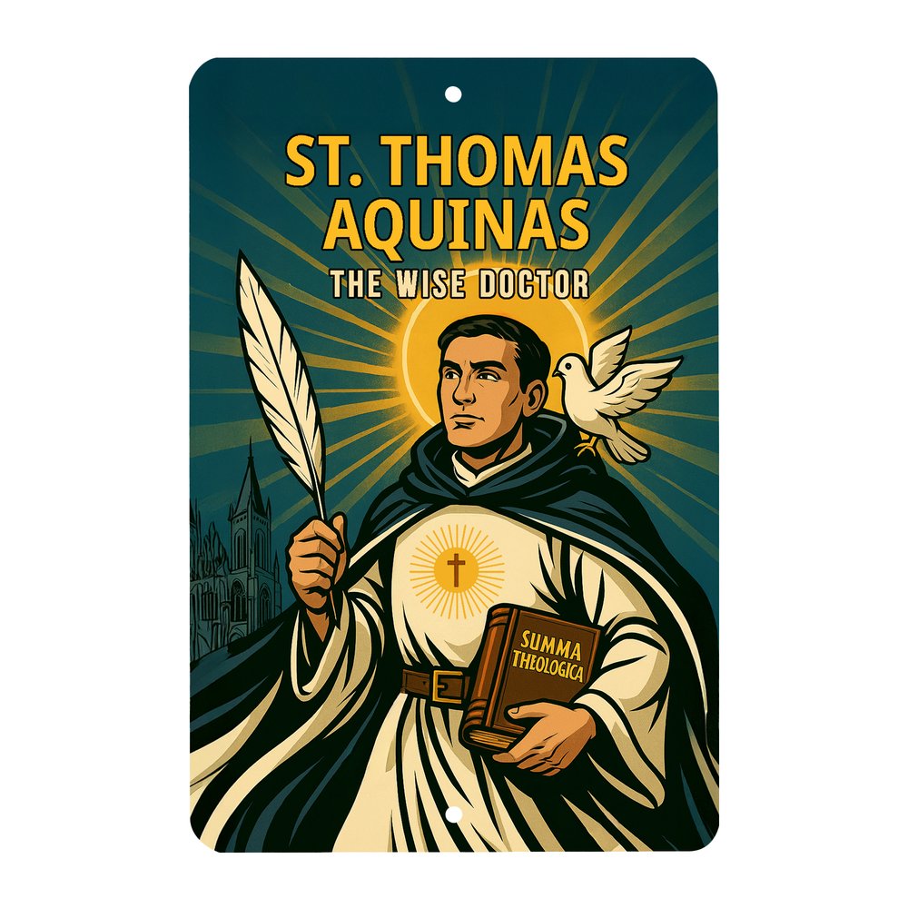 St. Thomas Aquinas Superhero Tin Sign