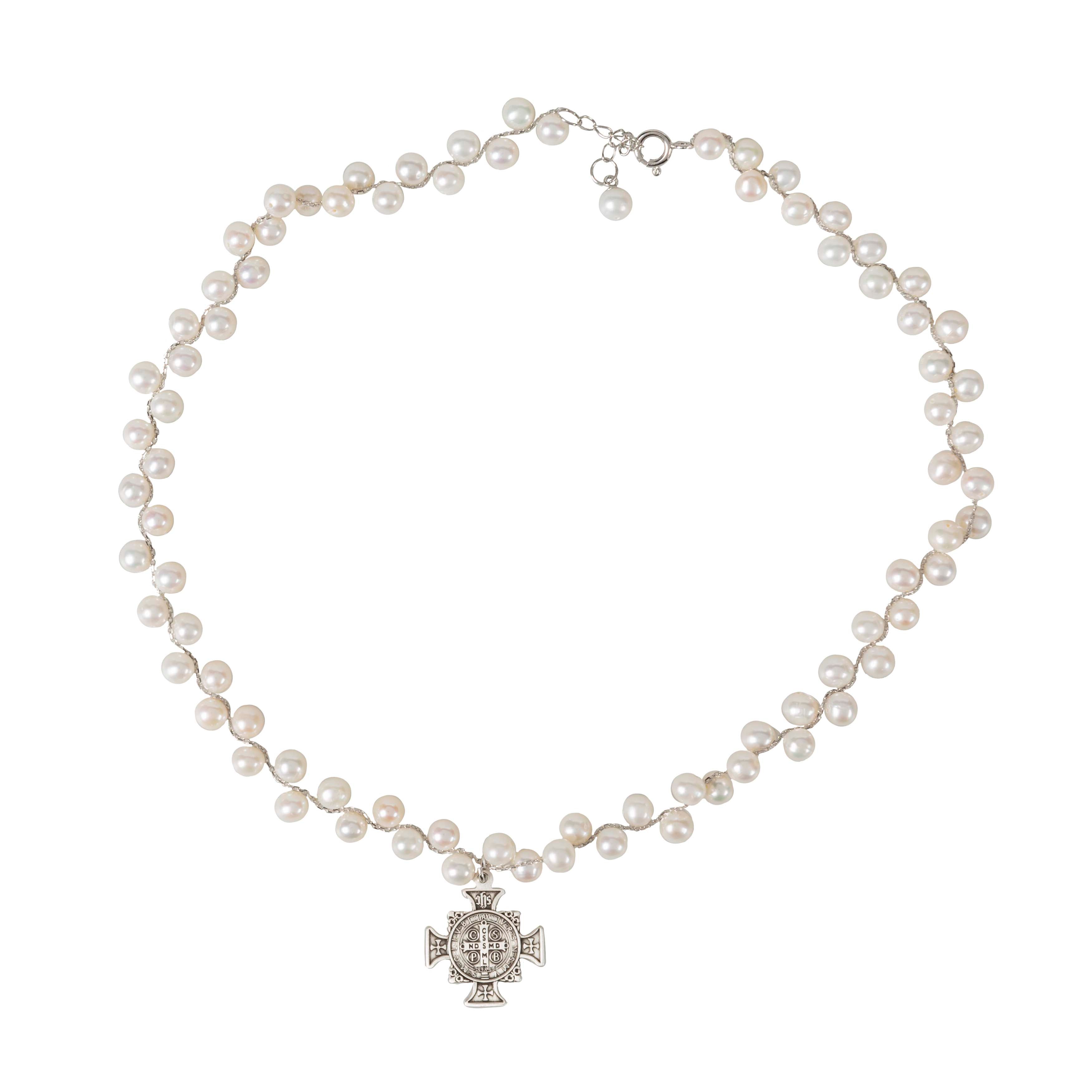 Grapevine Pearl St. Benedict Cross Necklace