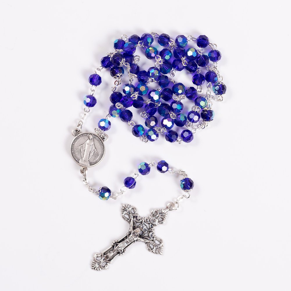 Mysteries Centerpiece Blue Crystal Rosary