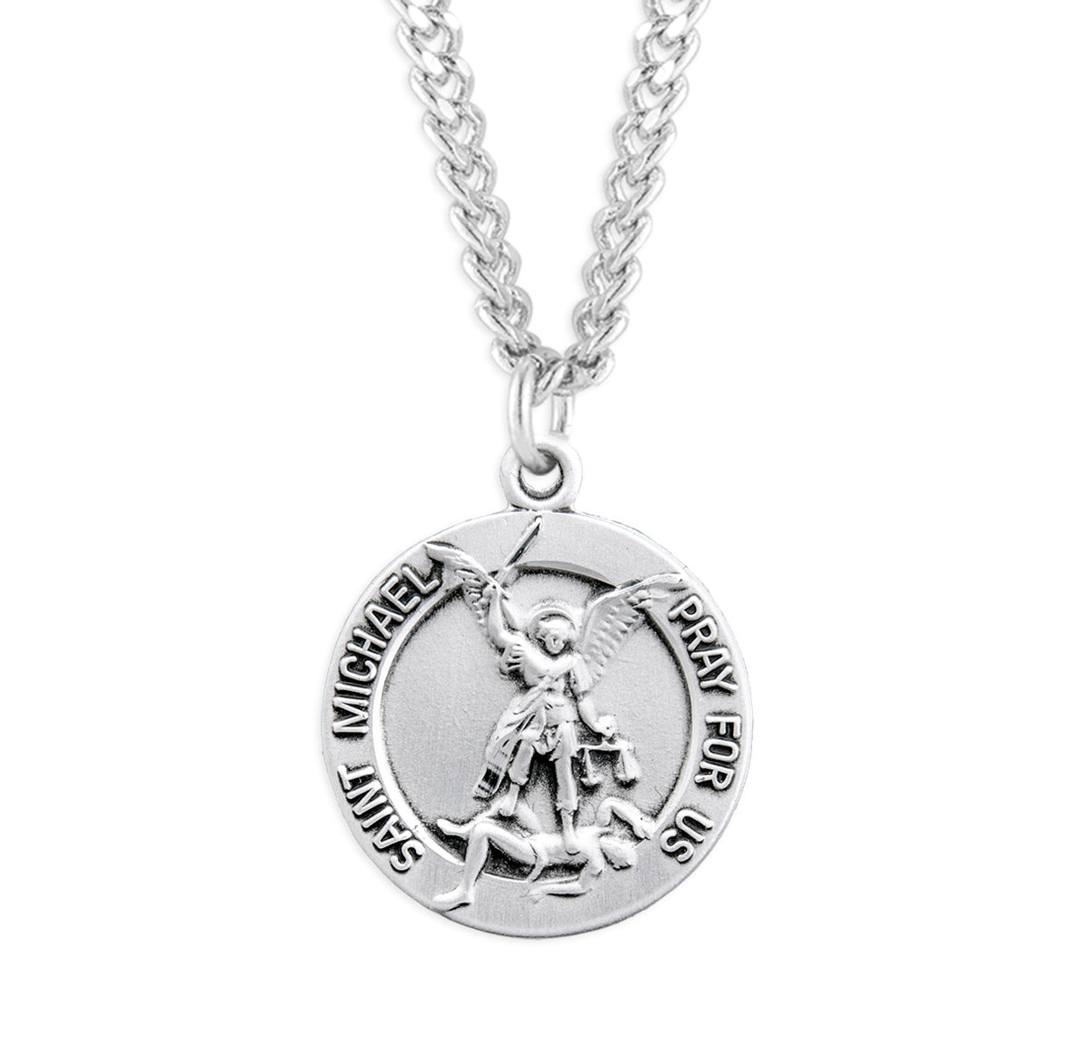 Raised Border Saint Michael Medal Necklace