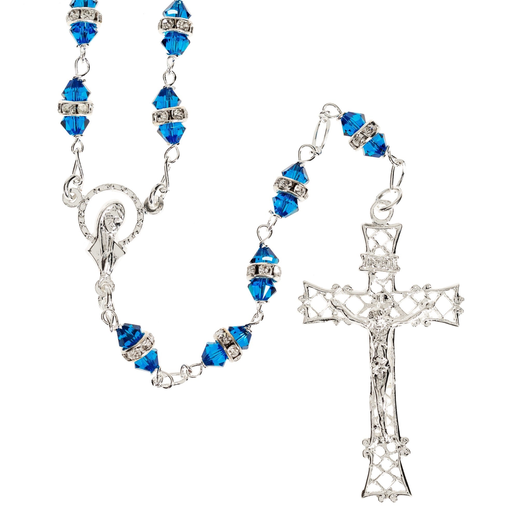 Sterling Silver, Blue and Crystal Swarovski Rosary