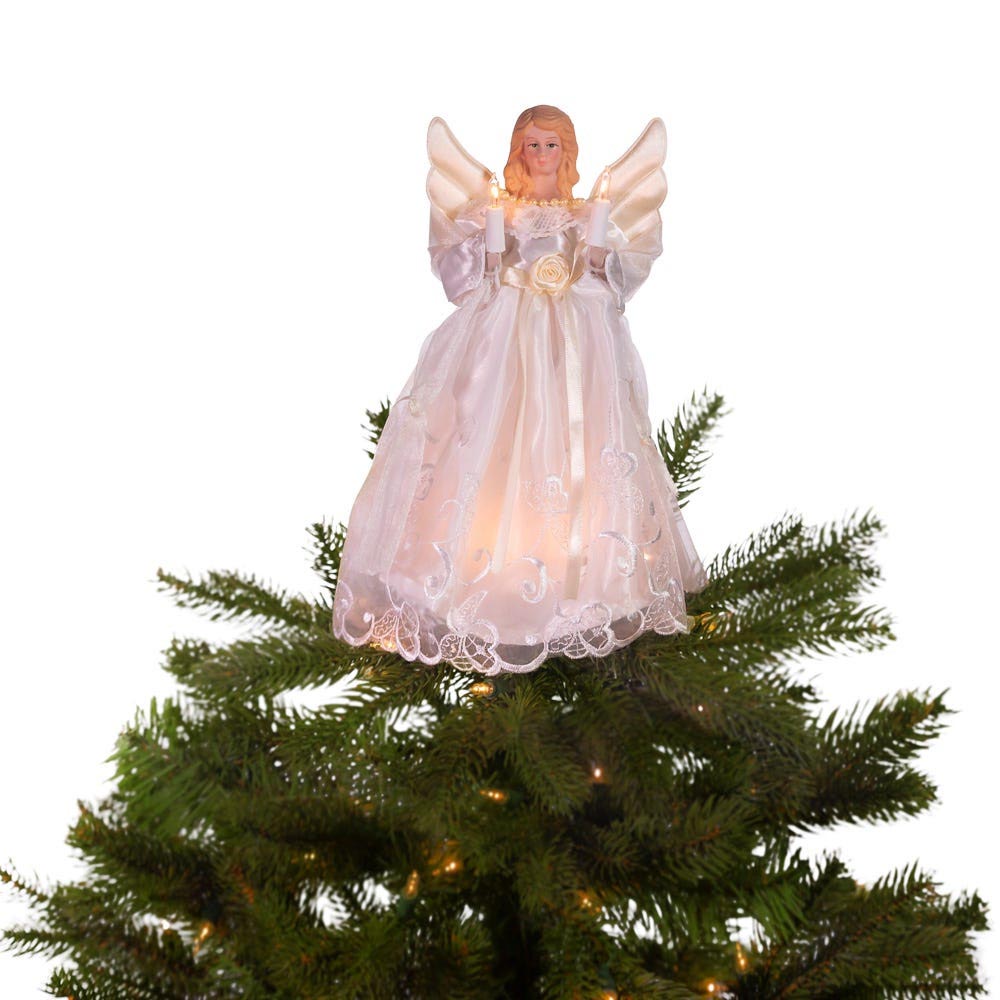 Illuminated Gold & Ivory Angel Tree Topper - 10.5"