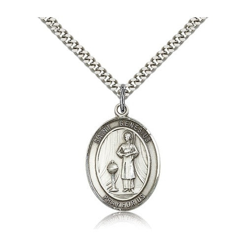 St. Genesius of Rome Pendant with Chain, Bliss, Sterling Silver